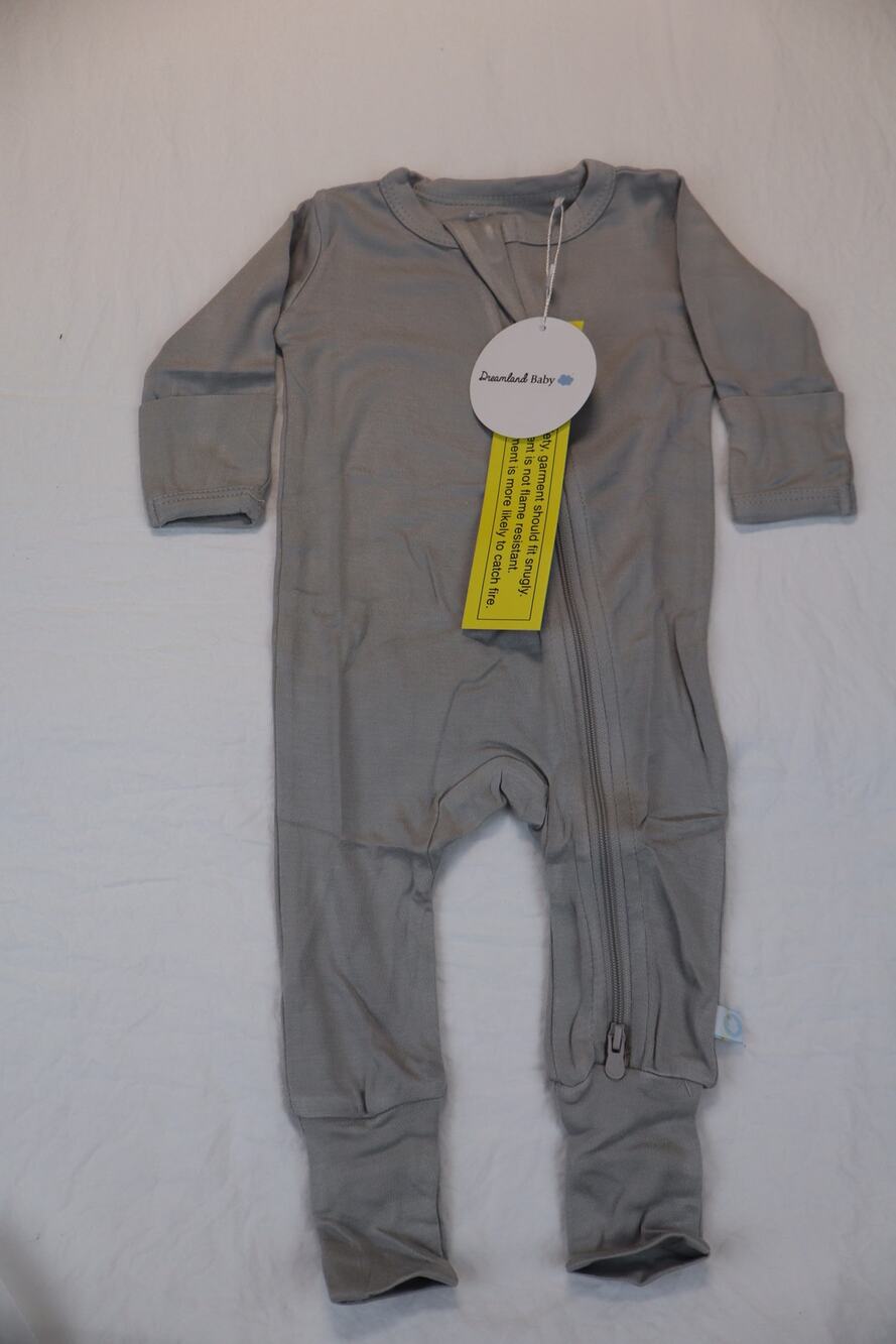 NEW Dreamland Baby Boy One Piece Pajama Gray Zip Up Long Sleeve 0-3M